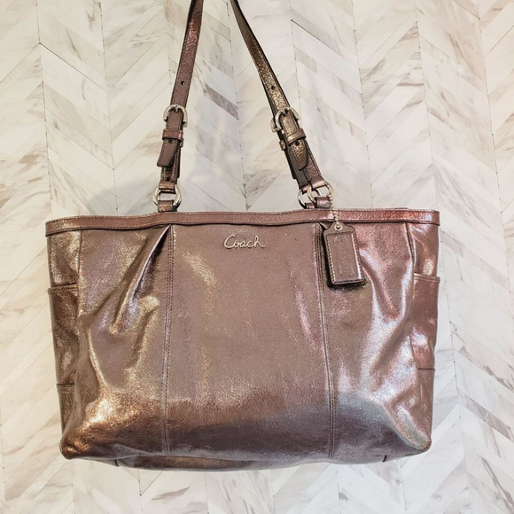 $SIS Coach Blush Pewter Metallic Leather Tote - Picture 4 of 8